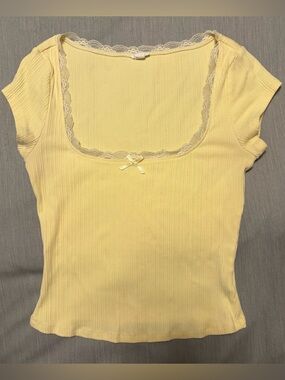 Garage Small Light Yellow, Myla Scoop Neck Lace Trim Rib Tee